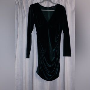 Deep Green Velvet Long Sleeve Dress
